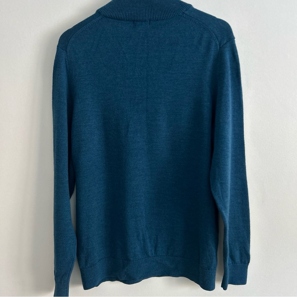 L.L. Bean Men's Teal Quarter Zip Sweater 100% Merino Wool - Picture 5 of 13